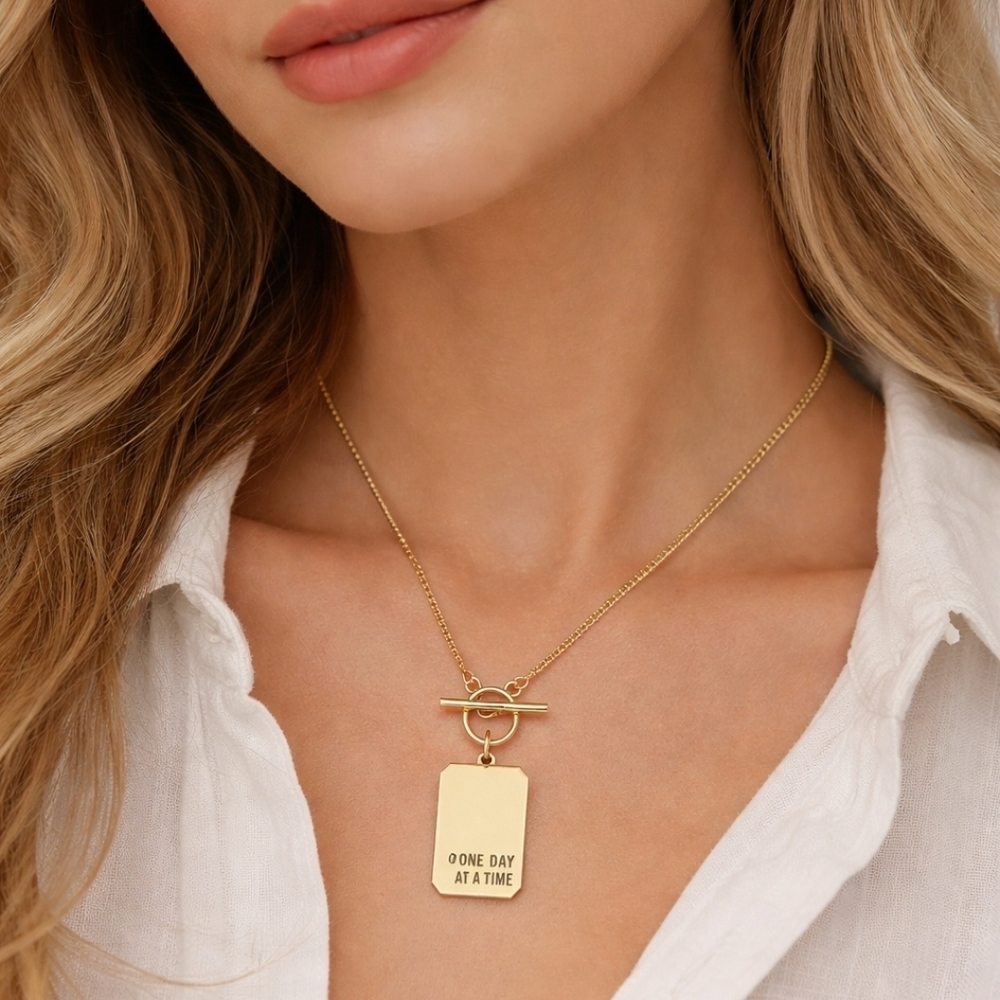 Inspirational Pendant Necklace -  One Day At A Time